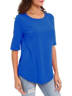 Casual Women's Cotton Mid Sleeve Summer Tunic Tee - Stylish Basic Top